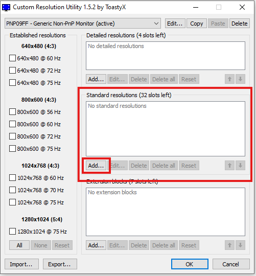 Click on add from Standard resolutions section