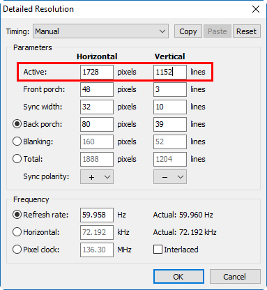 Type the correct values for your custom resolution